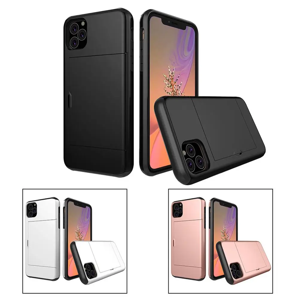 Slide Card Slot Holder Phone Case For 11 Pro Max TPU Back Cover Shockproof phone Protective In Fitted |