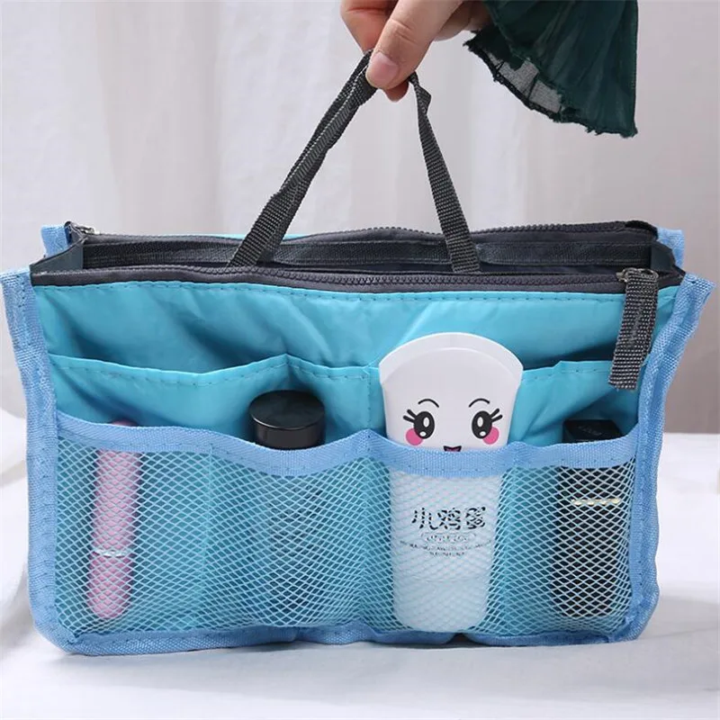 

Tote Women Cosmetic Bag Double Zipper Makeup Bag Toiletries Beauty Bag Grooming Kit Large Insert Organizer Travel Make up Bag