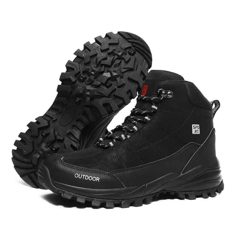 

Large Size Ankle Boots Men Winter Outdoor Warm Fur Non Slip Snow Shoes Black Sneakers Fashion Footwear Cowboy Boots Lace Up Work