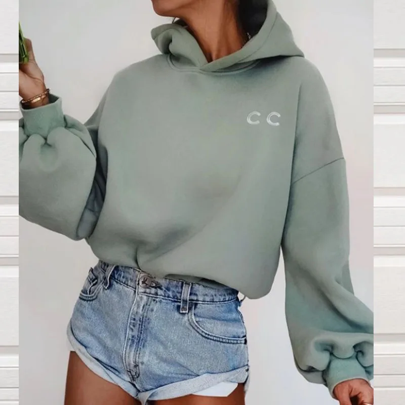 

Green Letter Printing Plus Size Hoodies Women Loose Pullover Brand Design Streetwear Long Sleeve Fashion Warm Winter Clothes