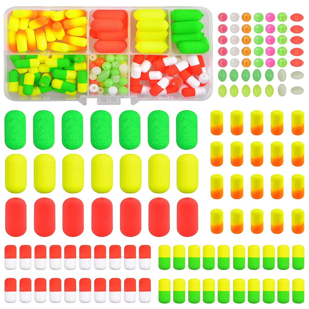 

111Pcs Foam Floats Beads Kit Fishing Floating Bobbers Surf Fishing Live Bait Walleye Rig Making Accessories Tackle