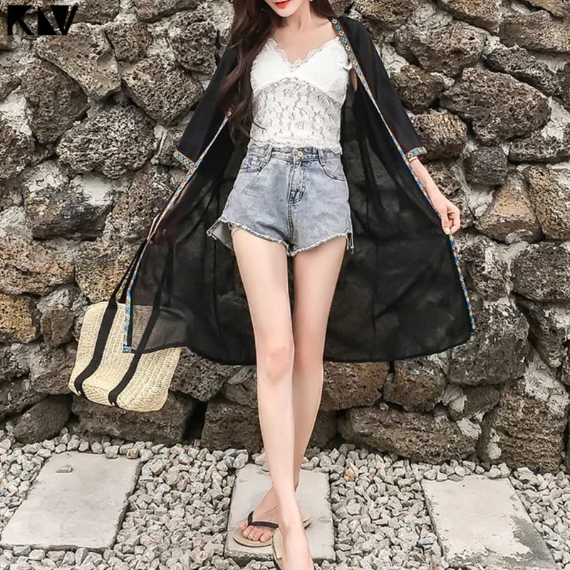 KLV с коротким рукавом шифоновое солнцезащитное покрытие купальник прозрачный