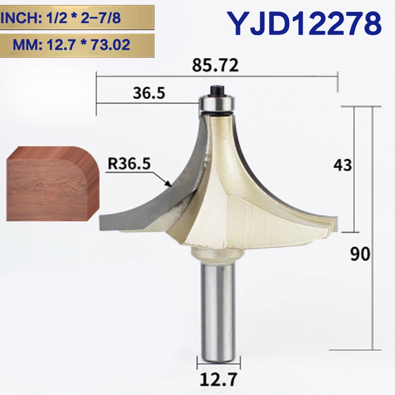YJD12278 Tideway круглая фреза для отделки кромки бит 1/" хвостовик для деревообрабатывающего инструмента 2 Флейта концевая фреза с подшипником Фрезерный резак Угловой - Длина режущей кромки: YJD12278