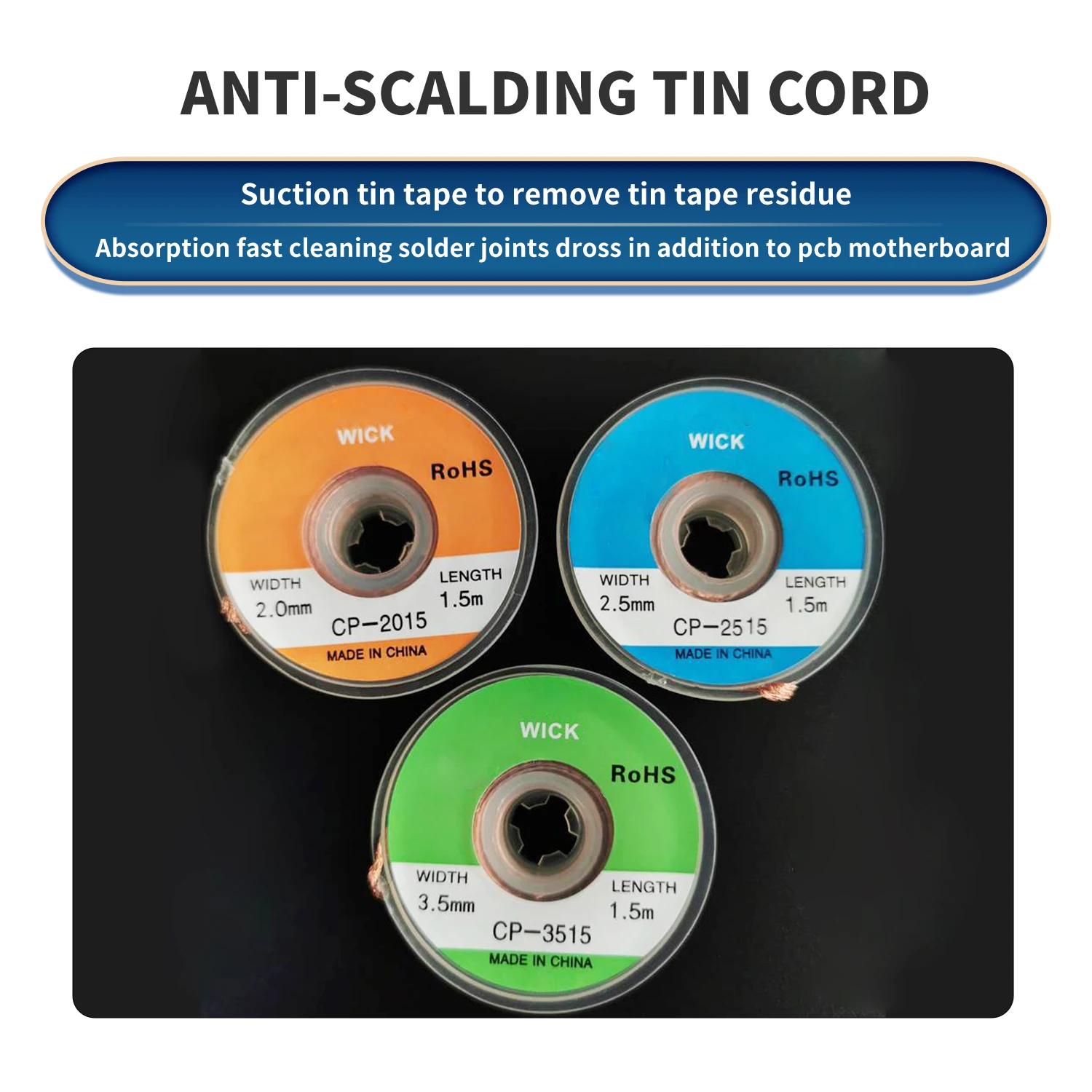 

1.5mm 2mm 2.5mm 3mm 3.5mm 1.5M desoldering braid defluxing wick wire soldering sucker cable lead flux repair tool AN