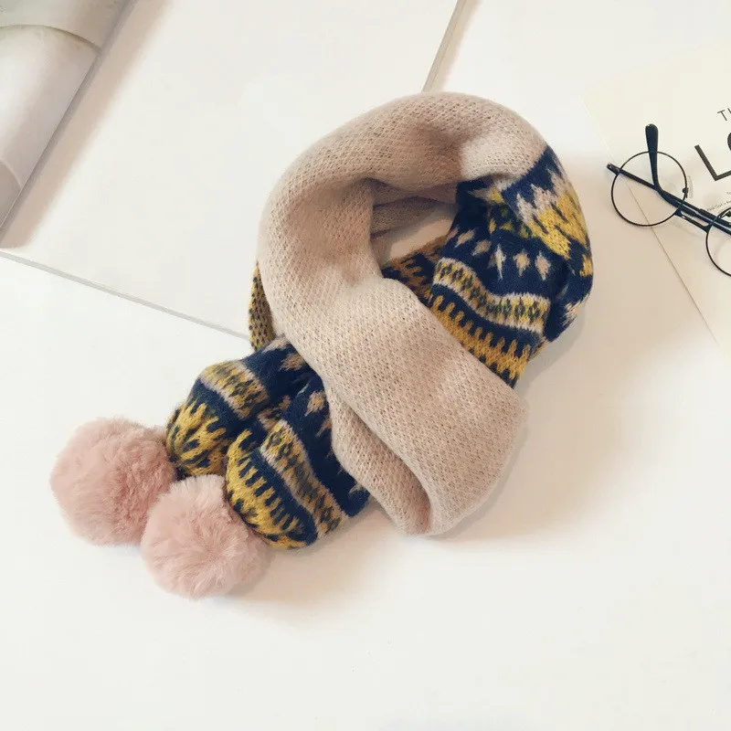 Осень зима 2019 вязаный детский шарф модный геометрический в Корейском стиле для