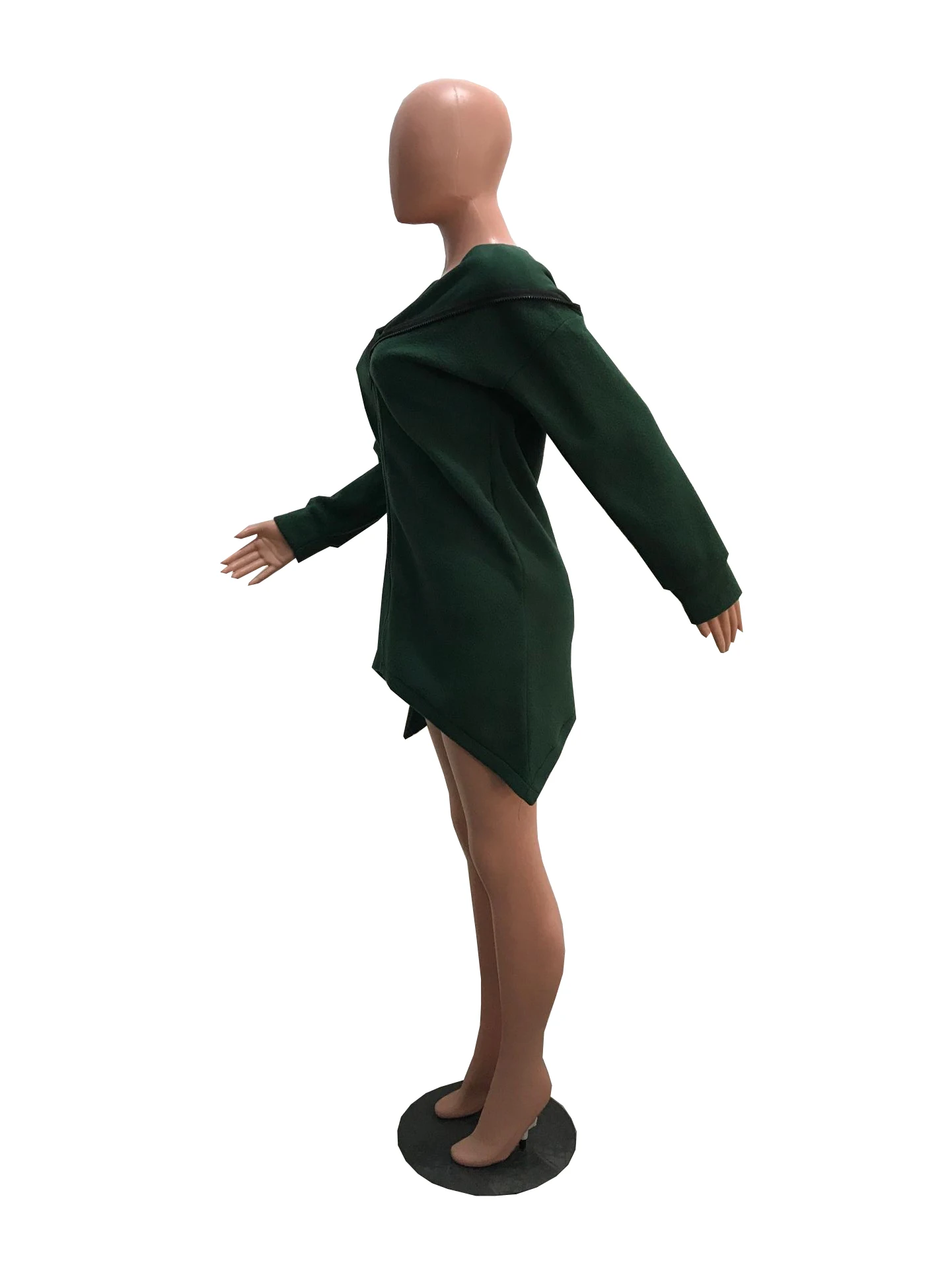 Женское длинное пальто на молнии с капюшоном и длинным рукавом |