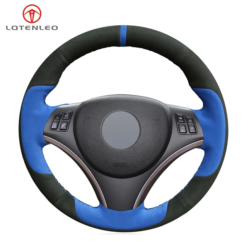 

LQTENLEO DIY Hand Sew Car Steering Wheel Cover Black Blue Suede For BMW M Sport 1 Series E87 E81 E82 E88 120i 130i 120d X1 E84