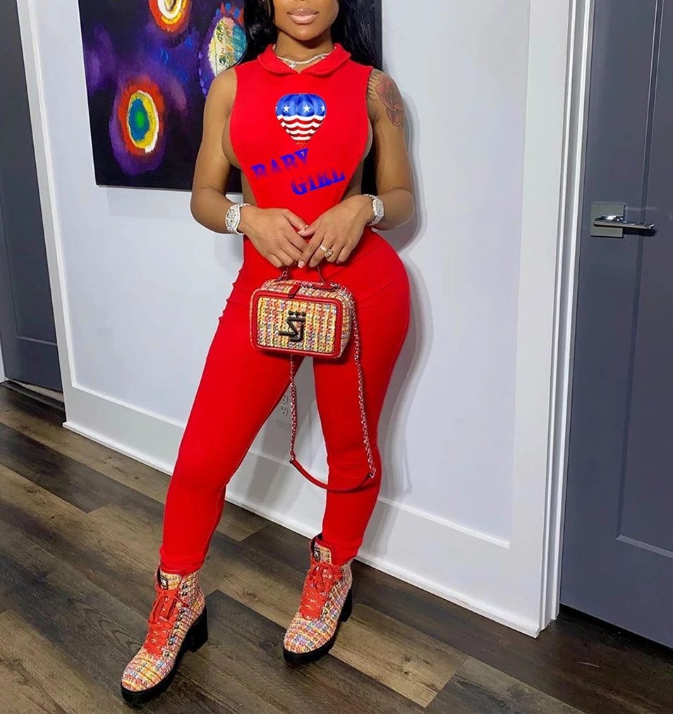 

2020 New Hot Summer Printing Jumpsuit Women Sleeveless Sexy Rompers Womens Jumpsuit Female 3 Colors