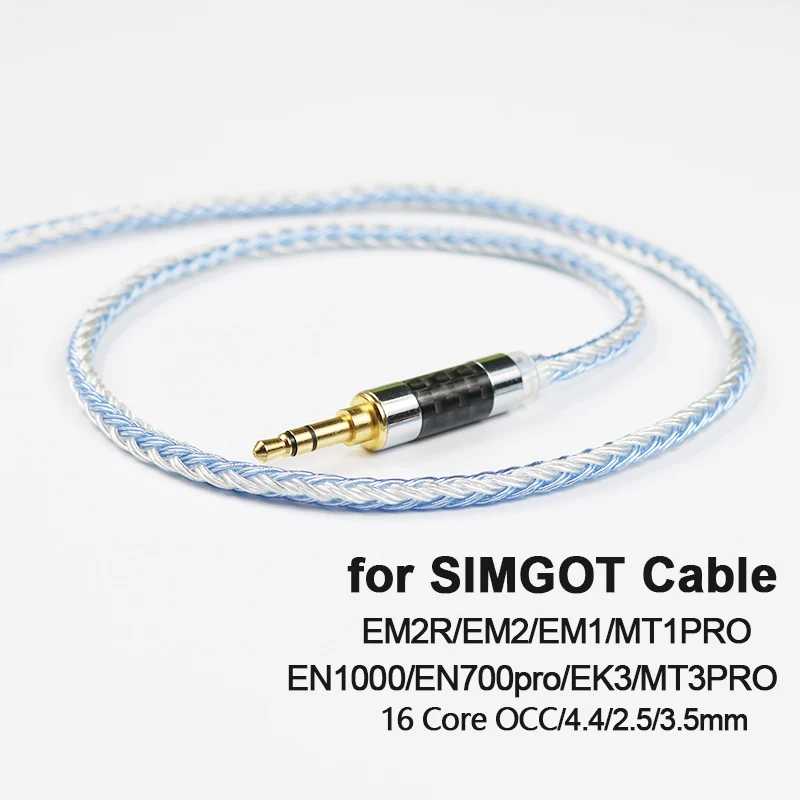 SIMGOT כבל EM2R EM1 MT1PRO EN1000 EN700pro EK3 MT3PRO16 Core אוזניות כסף מצופה שדרוג OCC 4.4mm איזון 2.5 3.5 עם מיקרופון