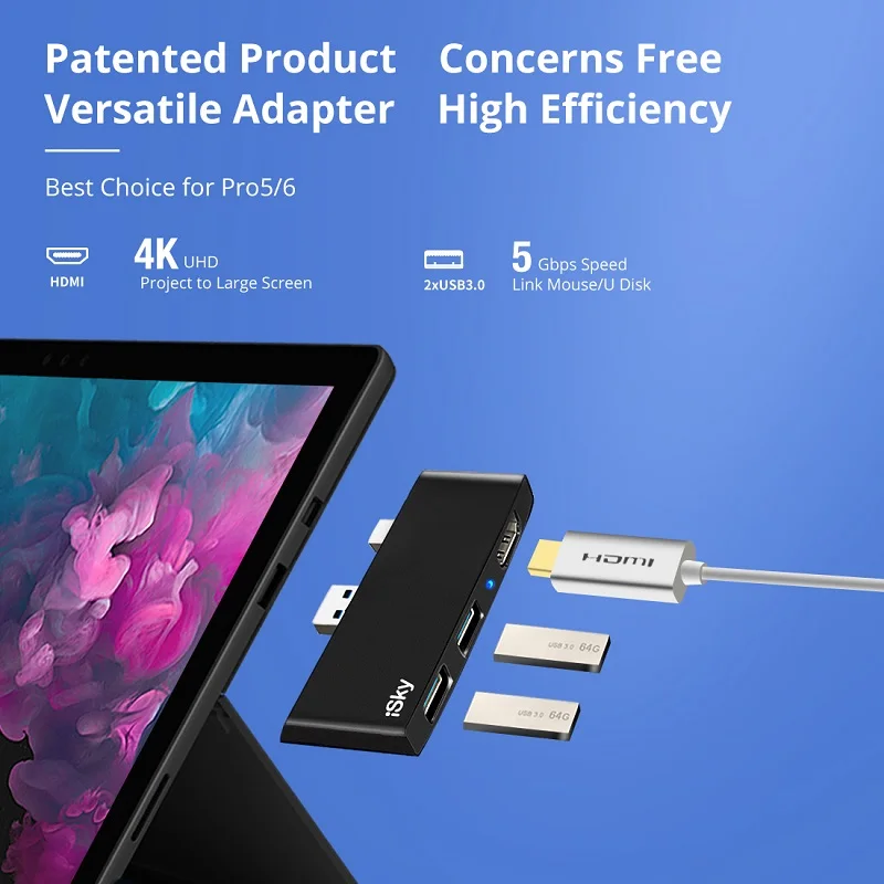 ISky для Microsoft Surface usb хаб док станция HDMI Pro5 Pro6 USB DP порт расширится до 4K Pro2017 Pro