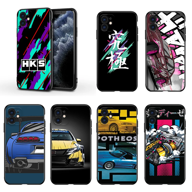 

Sports Car HKS JDM Accessories For Apple iPhone 13 12 11 Mini XS XR X Pro MAX SE 2020 8 7 6 5 5S Plus Black Soft Phone Case