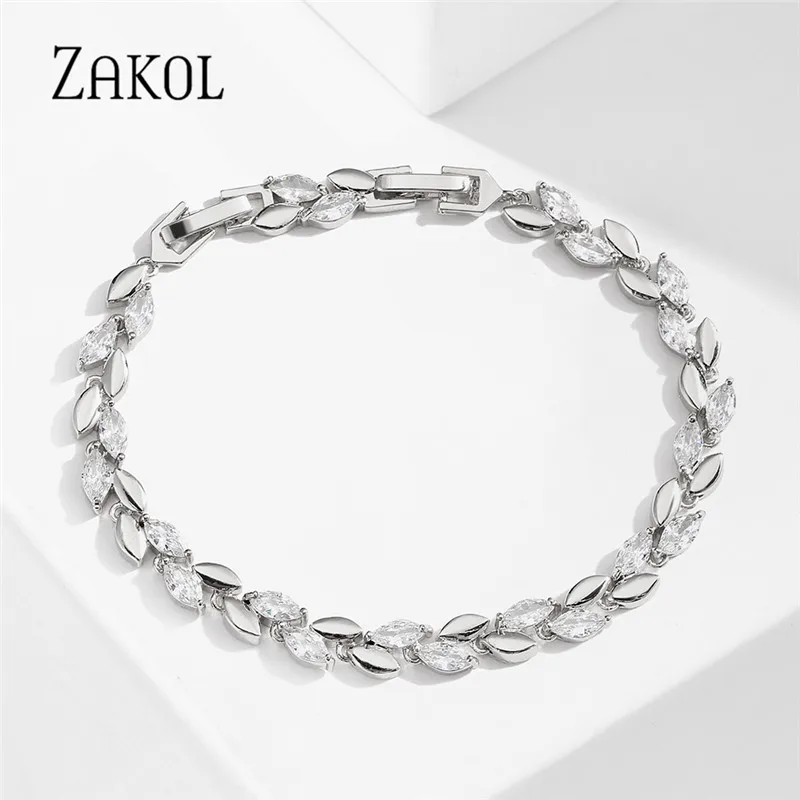 ZAKOL трендовые очаровательные браслеты Marquise Cut с кубическим цирконием для женщин 3A