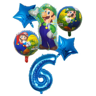 

6pcs Game Marioed Party Aluminum film balloon Boy Happy Birthday Decorations Green Luigi Bros Balloon Kids Gift Home Decoration