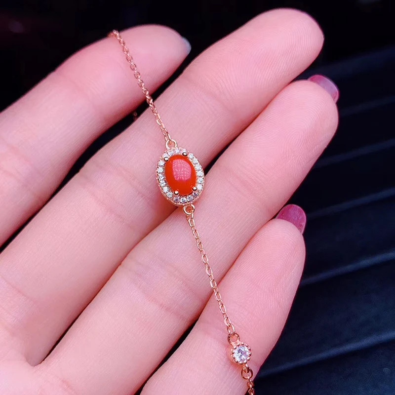 

CoLife Jewelry 100% Natural Red Coral Bracelet for Daily Wear 5mm*7mm Precious Red Coral Silver Bracelet 925 Silver Bracelet