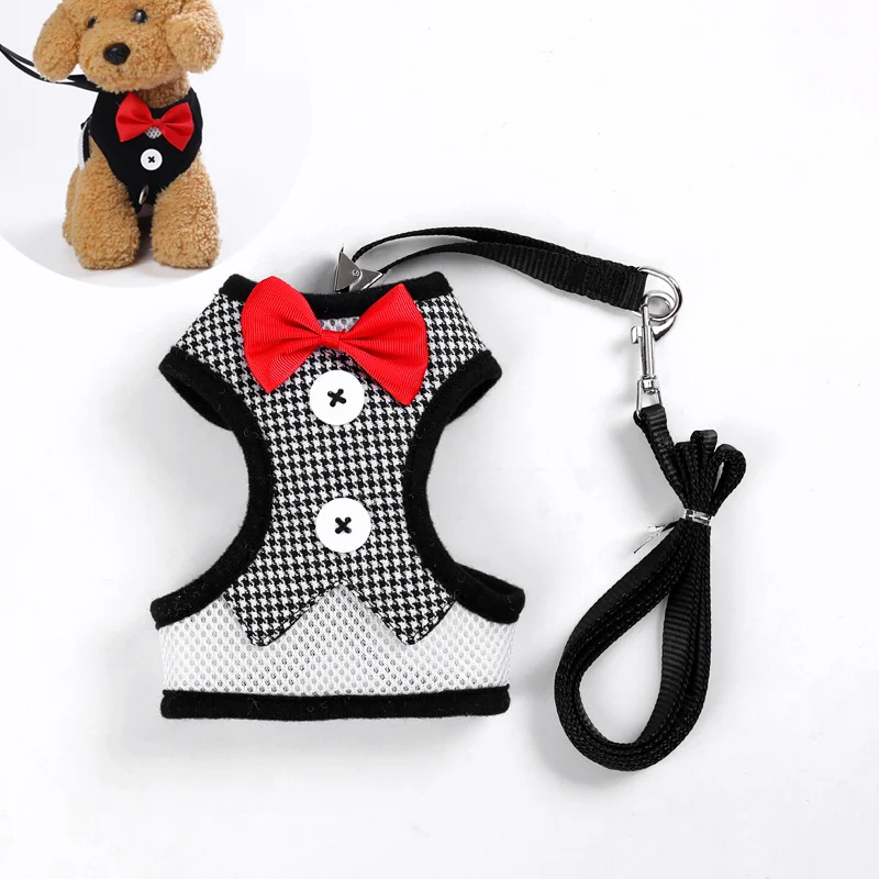 

Dog Harness For Small Dogs Leash and Collar Set Chihuahua Pomeranian Reflective Bow Dress Chest Back Puppy Supplies Pet Harness
