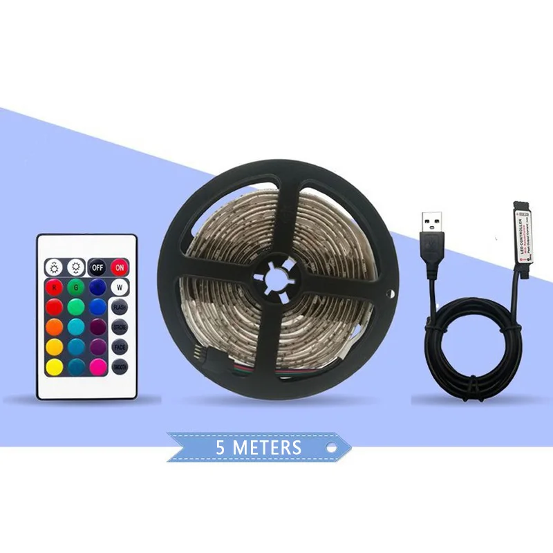 Светодиодная лента 24 ключа постоянного тока 5 В с питанием от USB 1 м-5 м RGB цвет 5050 Светодиодная лента подсветка ТВ+ ИК пульт дистанционного управления IP65 водонепроницаемый смарт