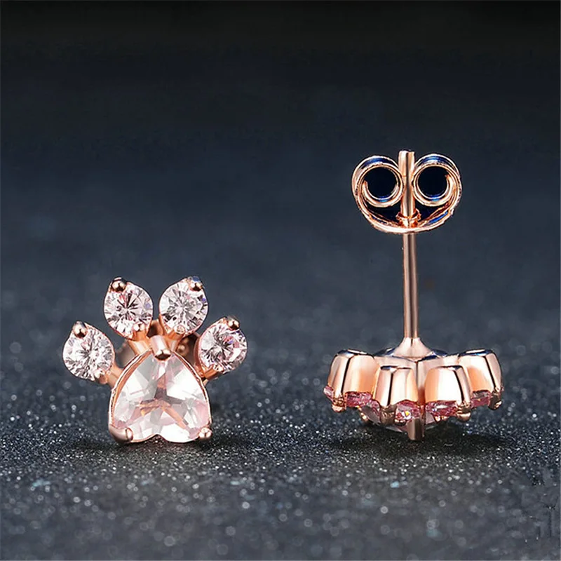 

Women's Fashion Cat Paw Footprint Stud Earrings Romantic Rose Gold Tiny Earring Stud Creative Charming Piercing Earring Jewelry