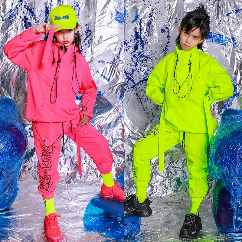 Танцевальные костюмы в стиле хип хоп для мальчиков и девочек флуоресцентные