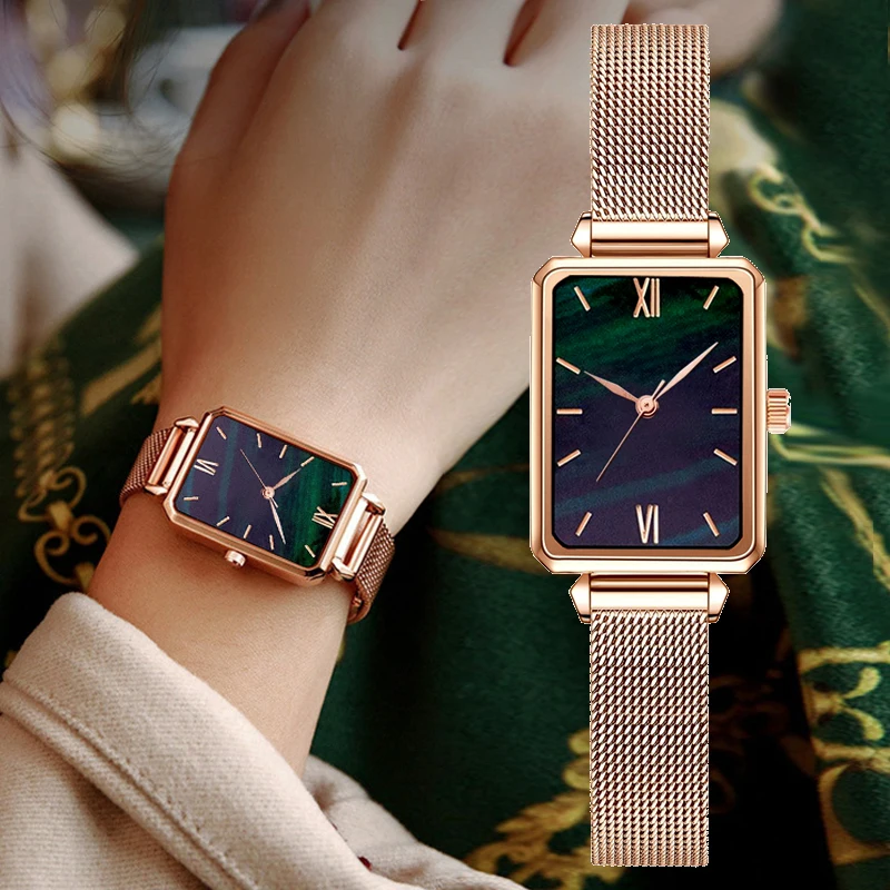 

Luxus Platz Grun Zifferblatt Uhren Fur Frauen Metall Starp Sport Quarz Uhr Damen Rose Gold Armbanduhr Mode Geschenk Relogio