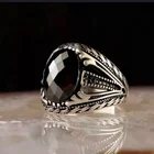 Модное мужское кольцо из натурального черного оникса серебряного цвета обручальные кольца в стиле панк байкера ювелирные изделия для вечерние ринки свадьбы
