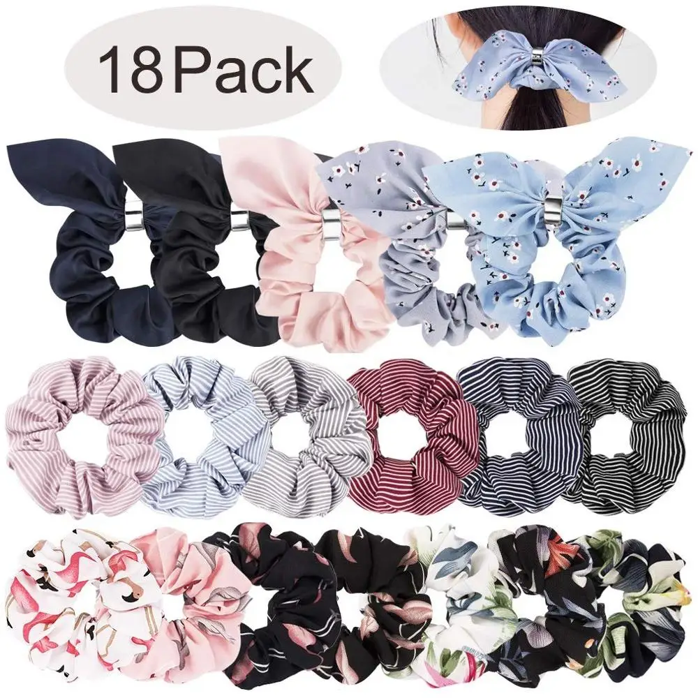 18 шт. резинки для волос с кроличьими ушками бантиками и шифоновые цветами