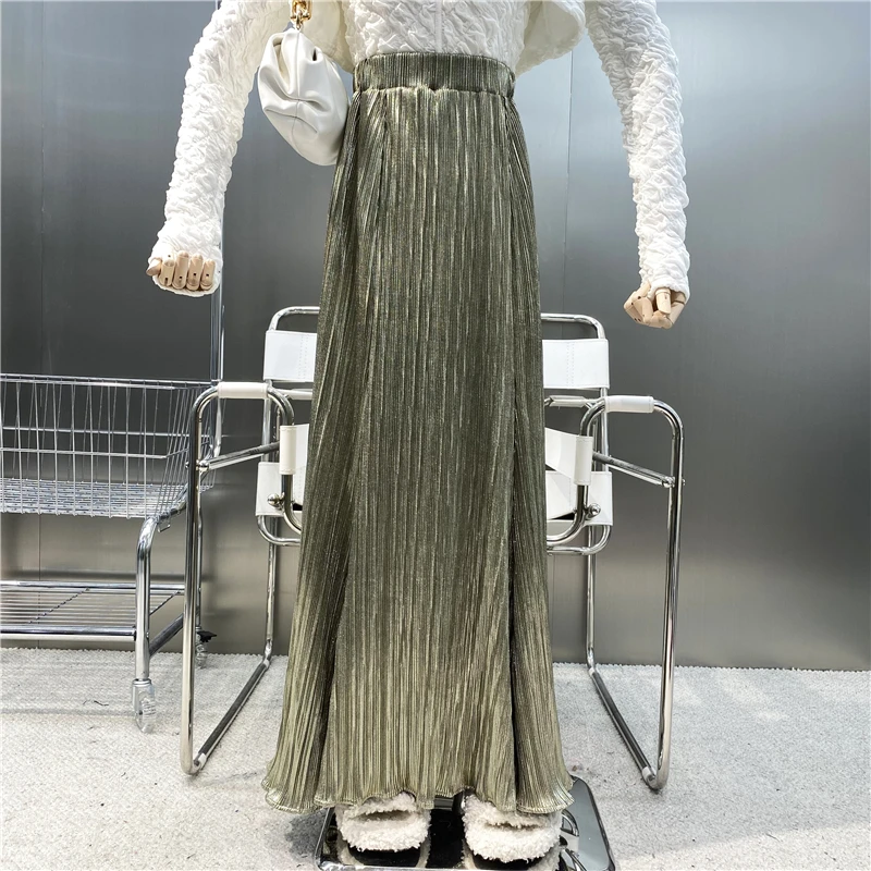 

Женская драпированная плиссированная юбка, винтажная облегающая прямая юбка средней длины с высокой талией и эластичным поясом, 2021