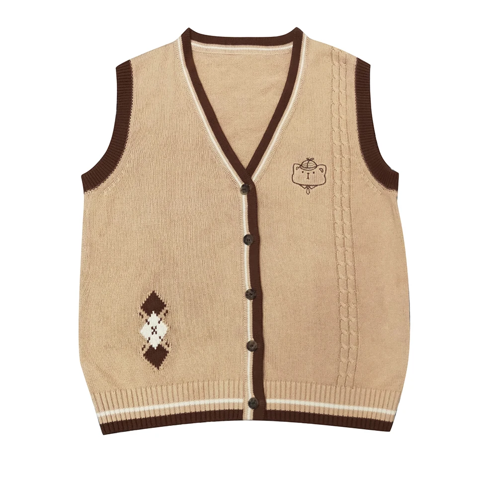 

JK Sweater For Women College Style Cute Embroidery Single-Breasted V-Neck Women Vest Winter Sleeveless Sweater For Women