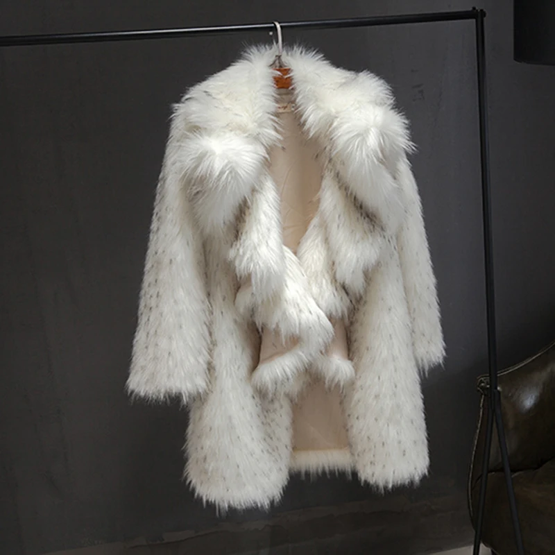 Шуба из искусственного меха с имитацией оплетки пушистый воротник новинка 2021
