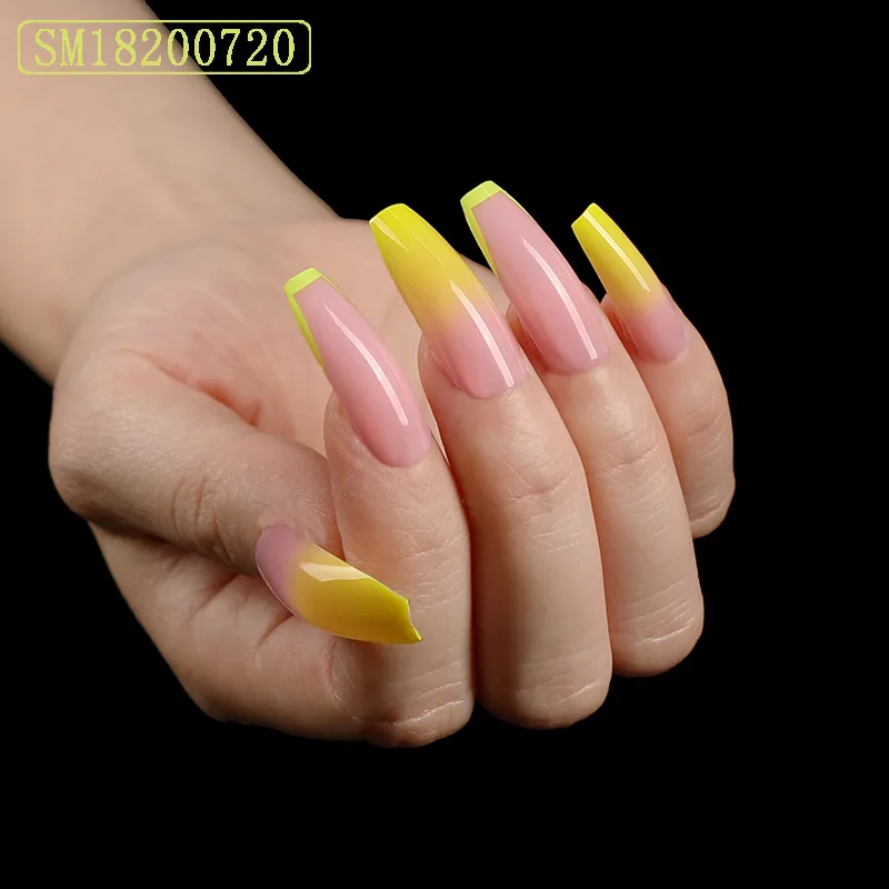 

Yellow Gradient French Press on False Nails Extra Long Ballerina Coffin UV Gel Glue on Fake Fingersnails Extention Tool