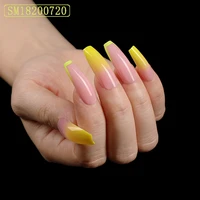 yellow gradient french press on false nails extra long ballerina coffin uv gel glue on fake fingersnails extention tool