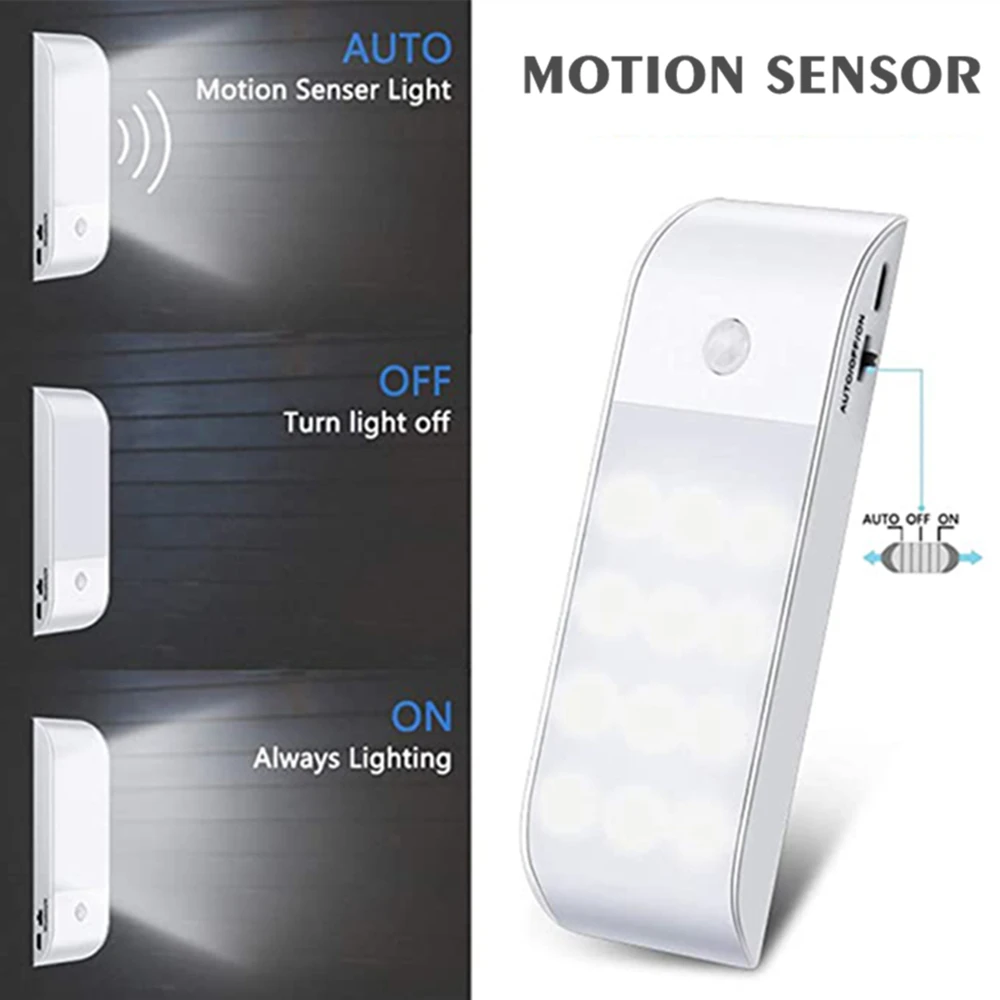 

12LED PIR Motion Induction Sensor Light Stick-on Wardrobe Night Light Staircase Kitchen Closet Aisle Wall Lamp LED Cabinet Light