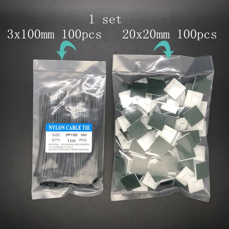 Оригинальные/оригинальные 100 шт. 3x100 нейлоновые кабельные стяжки и клейкого типа