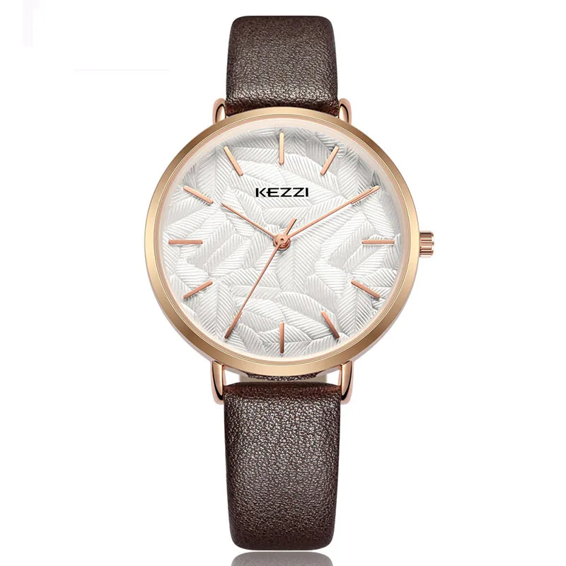 coffee watch KEZZI, женские кварцевые часы с кожаным ремешком, элегантное голубое небо, модные женские наручные часы, Relojes Para Mujer - Цвет: coffee watch