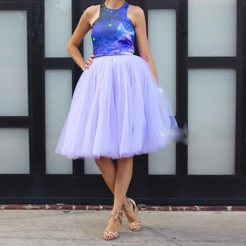 

Fuchsia Color Midi Tulle Skirts 2019 Women Girl Knee Length Lavender Tutu Skirt For Bridesmaid To Wedding Custom Made Saias