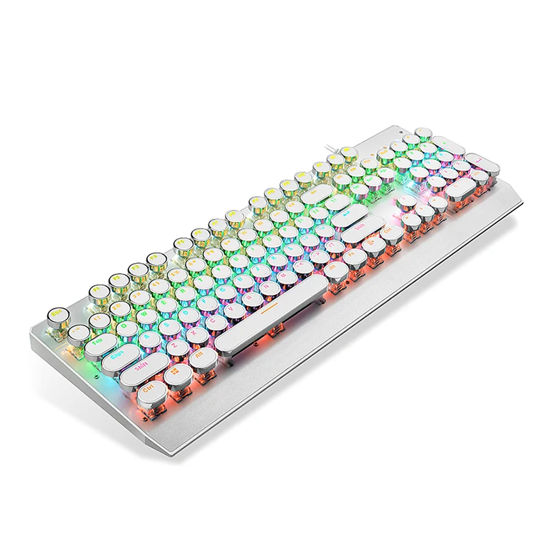 

Клавиатура с металлической панелью, круглая, ретро-клавиатура с подсветкой, 104 клавиш, игровая Механическая компьютерная клавиатура с синим...