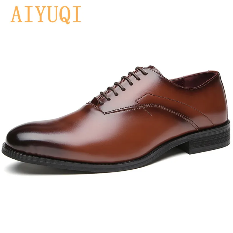 

AIYUQI Men Shoes Office 2021New Leather Men Formal Shoes Large Size 35-47 Business Suits Single Shoes Men's Wedding Shoes