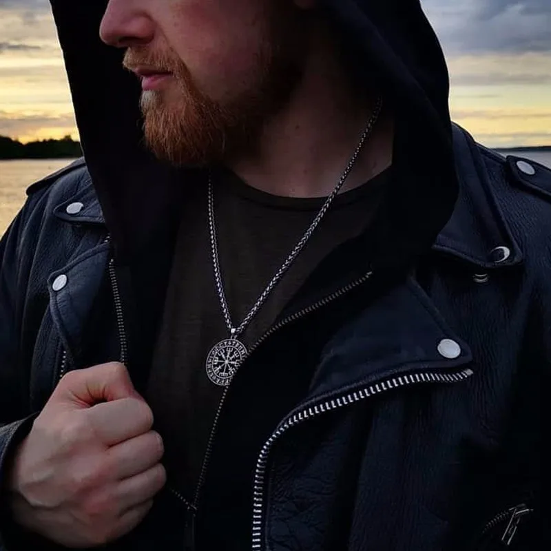 VEGVISIR с руническим кругом ожерелье для мужчин нержавеющая сталь Викинг ювелирные изделия с 24 дюймов