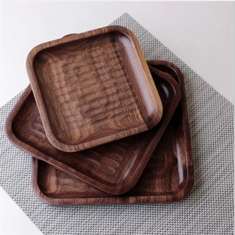 3 шт. японский черный деревянный поднос из грецкого ореха обеденная тарелка диск