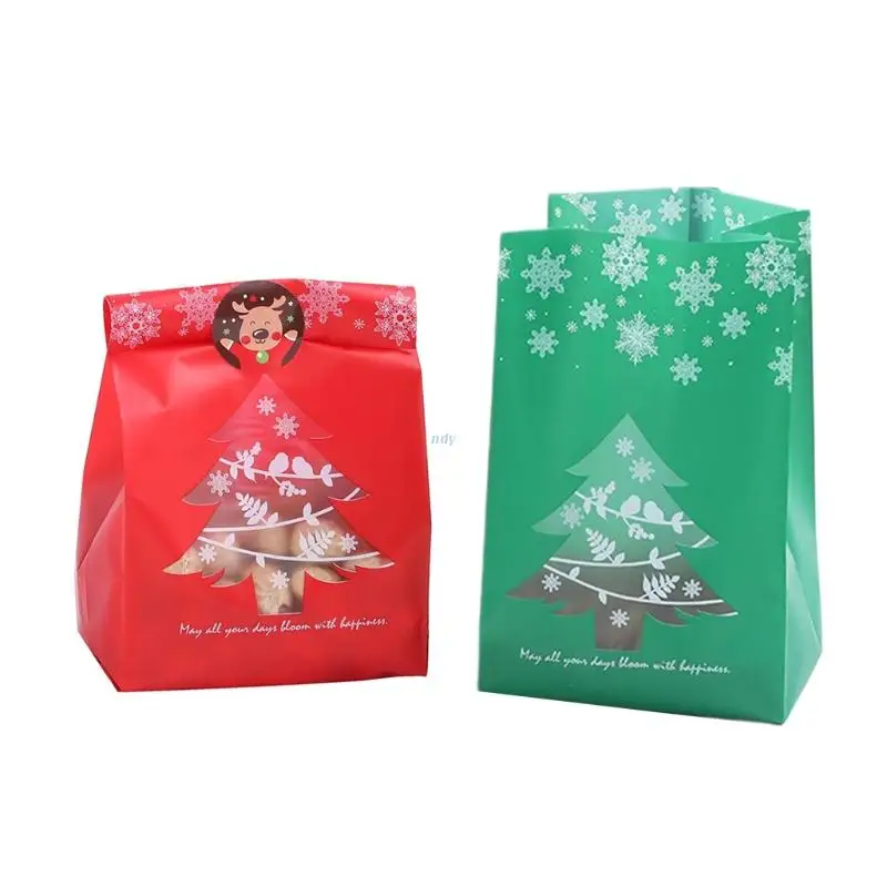 

50Pcs Christmas Plastic Candy Treat Bag Snowflake Xmas Tree Baking Cookies Biscuit Gifts Packaging Container Decoration