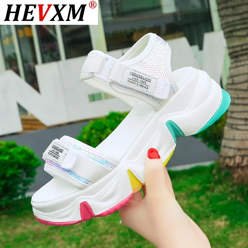 

2020 New Summer Sandals Women Shoes Woman Bling Shine Sports Sandals Female Hook & Loop Casual Shoes Flat Platform Beach Sandals