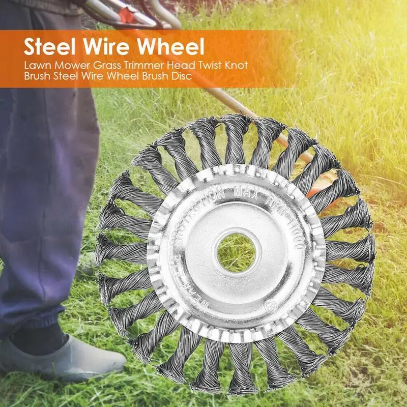 

Grass Strimmer Head Twisted Wire Wheel Trimmer Brush Lawn Mower Break-Proof Rounded Edge Steel Wire Wheel for Garden
