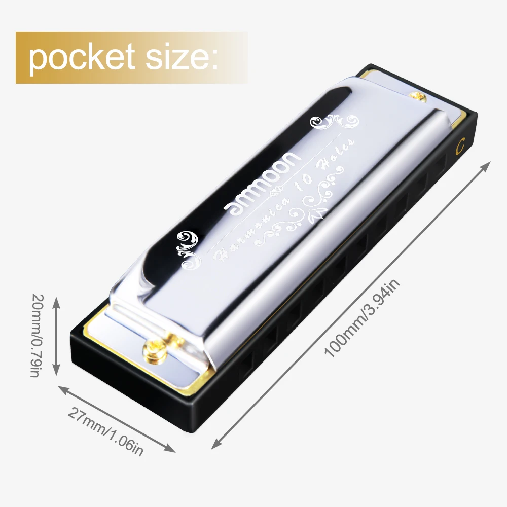 Ammoon Harmonicas 10 отверстий 20 Тон Ключ C серебристого цвета блюз Джаз фолк-рок