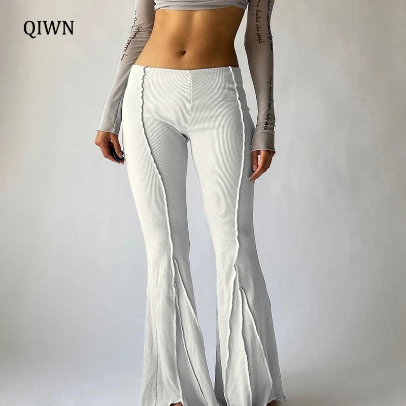 

Y2K Aesthetic Solid Ribbed Joggers Women Summer Flare Pants Slim Sexy Low Waist Trousers Female 90s Sweatpants Harajuku
