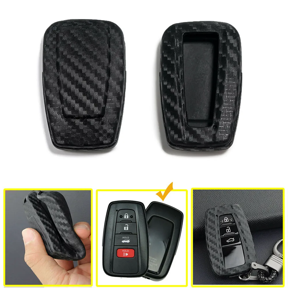 

Silicone Key Shell Soft Accessories Carbon Grain Cover For Toyota Camry Keyless