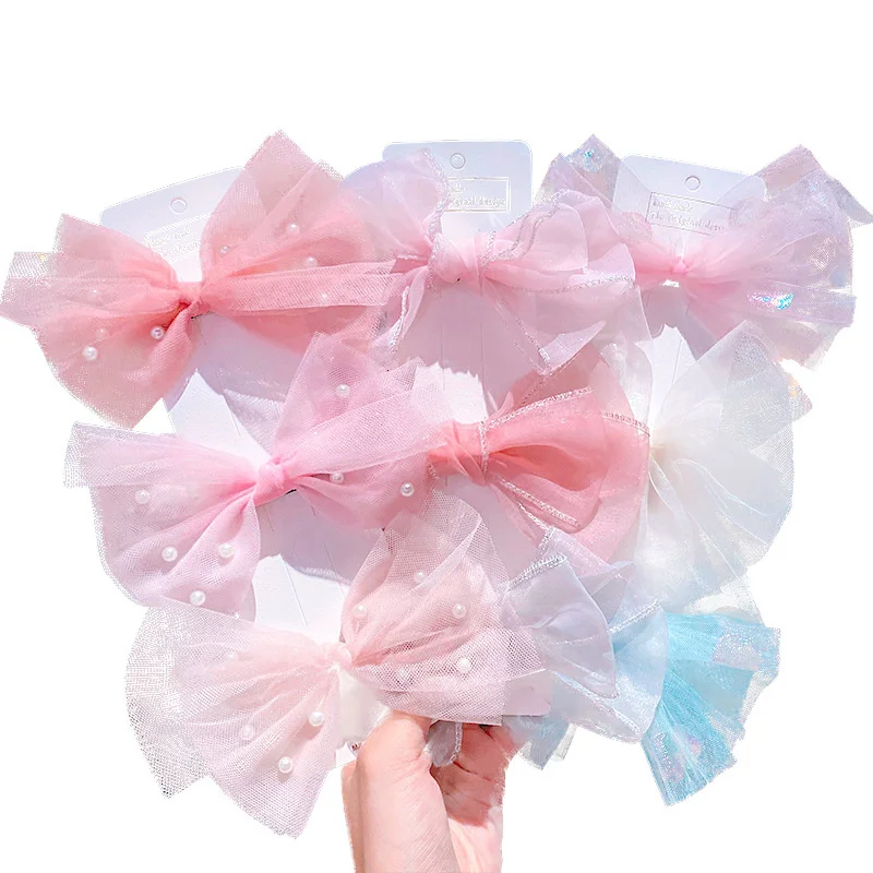 Шпилька для волос из органзы с бантом Детская шпилька сетки головной убор