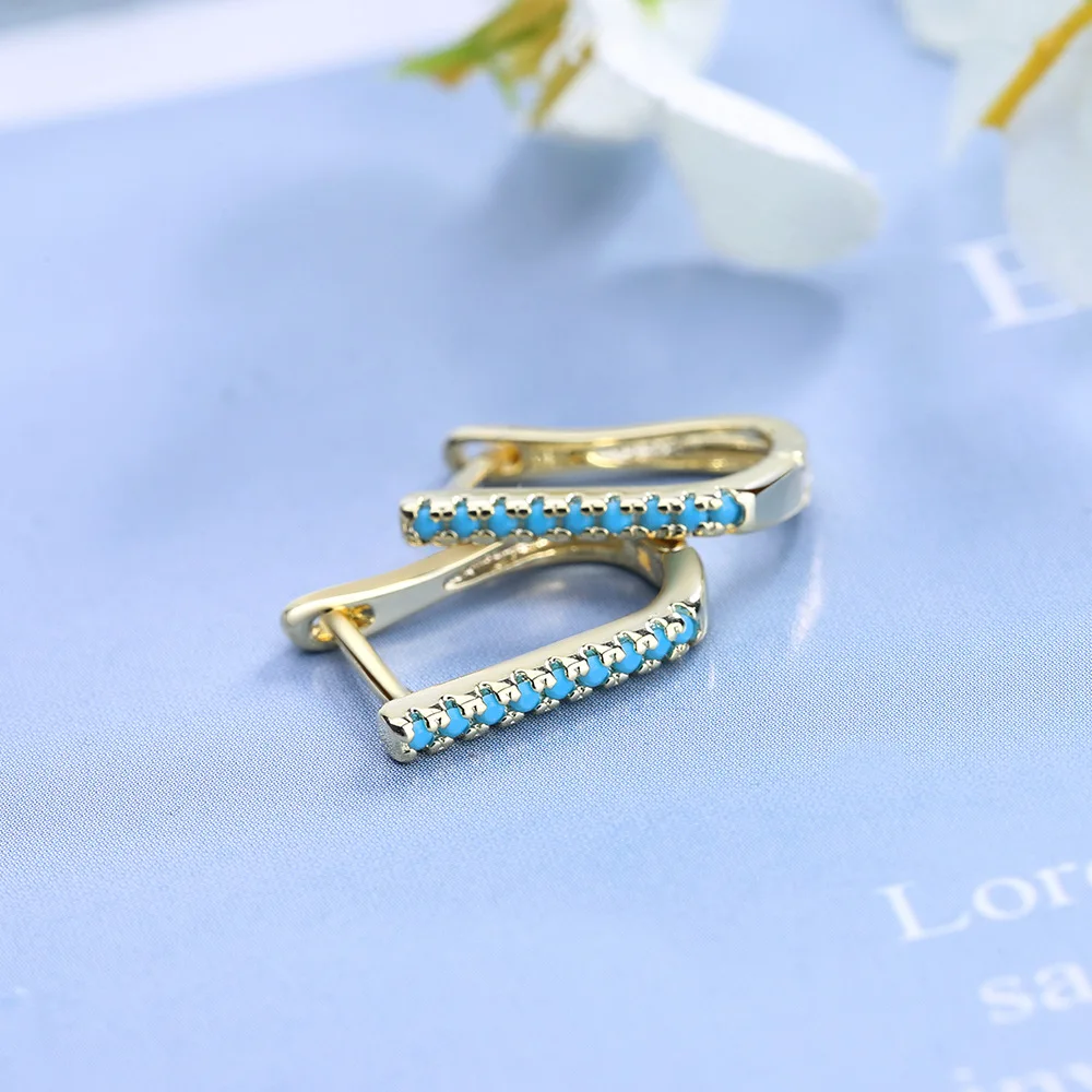 

New 925 Sterling Silver Fashion Jewelry Geometry Ellipse Blue Pine Inlaid Earrings Woman's Classic Clothes With Gifts