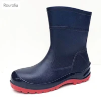 2021 new anti smashing rain boots men outdoor steel toe steel sole safety work water shoes platform mid calf rainboots
