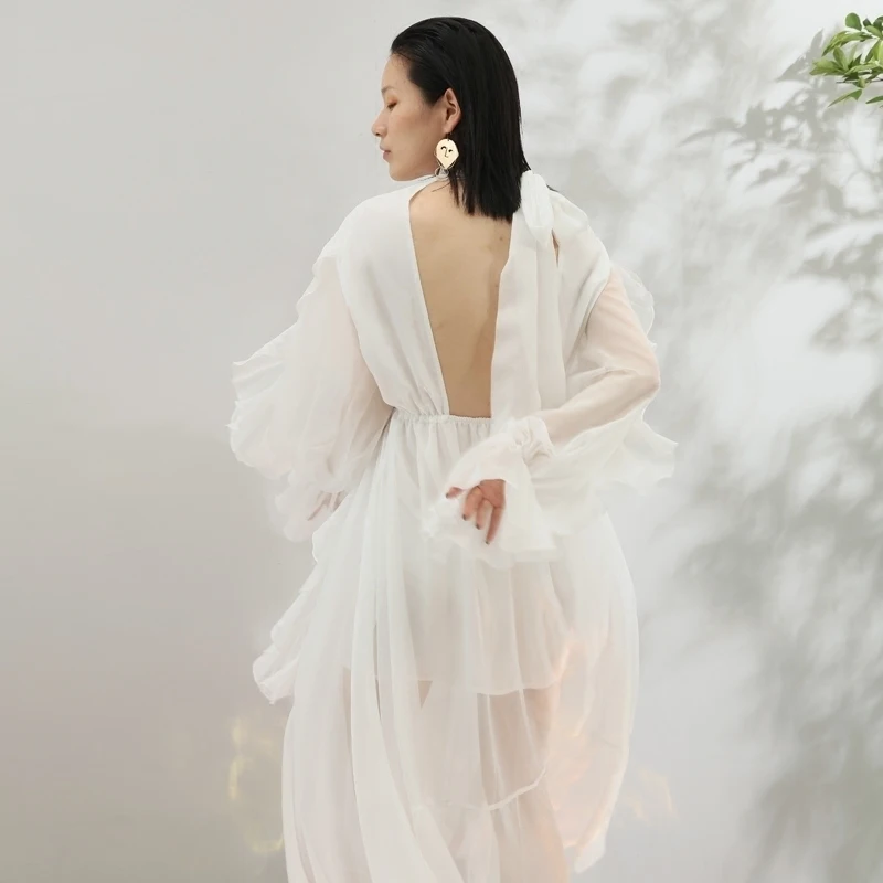 Женское асимметричное платье с v образным вырезом и высокой талией Q285 весна лето