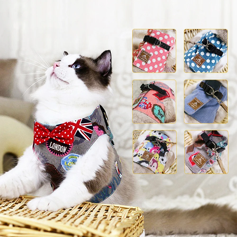 

Fashion Cat Harness and Leash Set Bow Tie Adjustable Cute Cats Collar Outdoor Walking For Kitten Cats Accessories Supplies