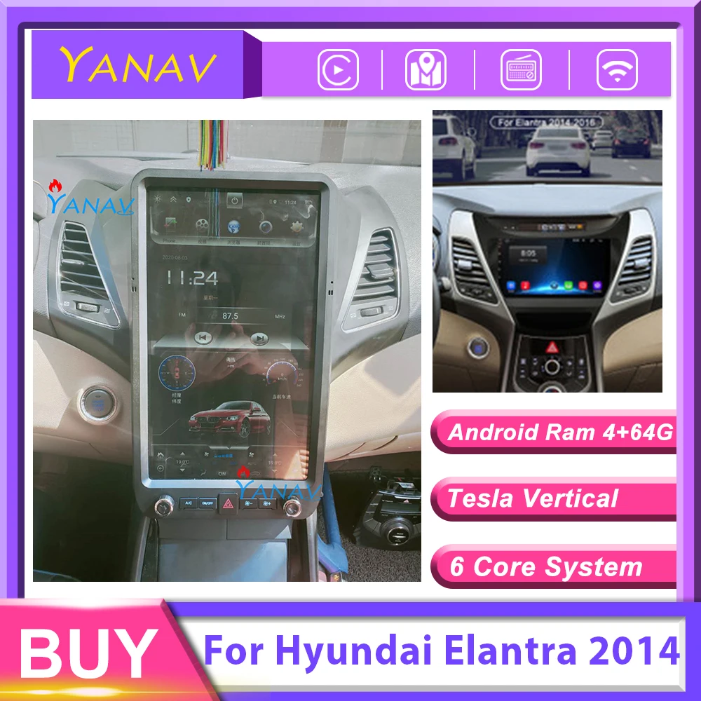 

Car radio video 2 din android stereo receiver for-Hyundai Elantra 2014 tesla vertical car GPS navigation audio multimedia player